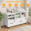 product-open-73ec55b1019d4b61a60c276c0e3921dc-goods 2 Drawer Wood Mobile Large Lateral File Cabinet with Lock, Lockable Rolling Filing Cabinet with Storage Shelves, Printer Stand Office Storage Cabinet for Home Office Fits Files Legal/A4, White