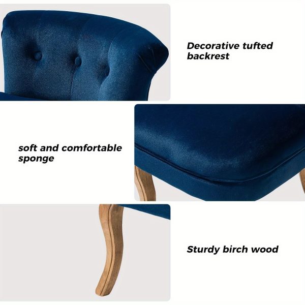 product-open-74137f19093b43ab8be81fde5a0d56f4-goods Navy Velvet Vanity Stool with Low Back - Modern Upholstered Makeup Chair with Solid Wood Legs, Assembly Compact Dressing Table Chair Suitable for Women & Girls, Bedroom, Living Room, Dressing Table - Stylish Chair