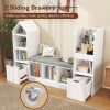 product-open-75bc01565c3240a6a1a141fb8729d830-goods Nordic Style Bookcase with Reading Nook | Space-Saving Storage Cabinet with 7 Cubbies, 2 Movable Drawers & Seat Cushion, Multifunctional Organizer for Living Room, Bedroom, Office, Wood Color, Hardwood Material, VABCHES Brand
