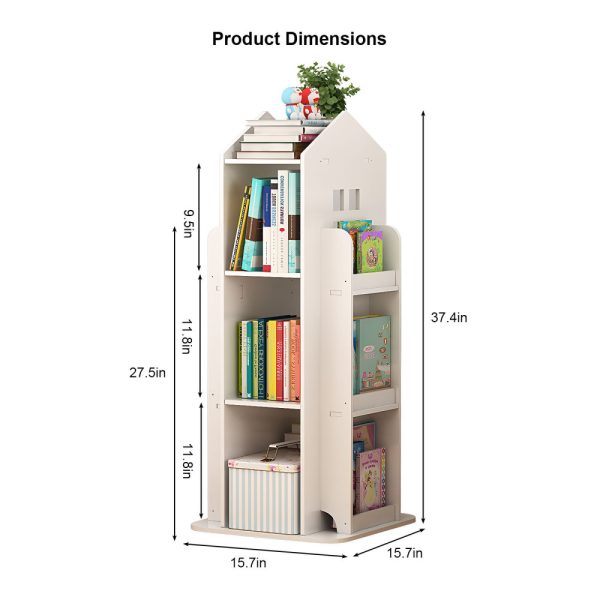 product-open-76631b30ceb74782a4d4c77c5a97f362-goods 4-Tier Rotating Bookshelf, 360° Display Book Shelf, Floor Standing Bookcase, Children's Bookshelves for Bedroom, Living Room, Study Room ( WHITE Color)