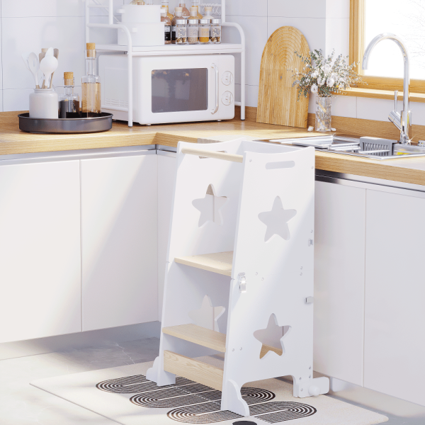 3-In-1 Kitchen Step Stool, Foldable Learning Standing Tower with Blackboard, Wooden Kitchen Stool Helper for Kids, Old Boy Girl Gifts