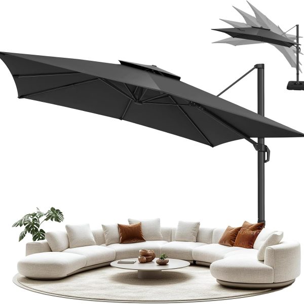 product-open-76dd2236412a4435af500ced1a675609-goods 10ft Heavy-Duty Outdoor Cantilever Parasol with, Large Rectangular Offset Umbrella - 360° Rotating Canopy, Tilt Mechanism & Heavy-Duty Aluminum Frame for Patio, Deck, Balcony, Pool (Compatible with most roofs)