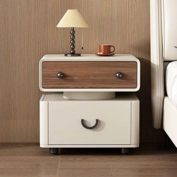 product-open-77c49dc97e964e48a3feb89383c0ba65-goods Modern 2-Drawer Solid Wood Nightstand – Featuring Rounded Corners, Ample Storage Space Adorned with Walnut Accents, Constructed with a Sturdy Wood Composite Structure, Easy to Assemble, Ideal for Small Bedrooms And Contemporary Decor