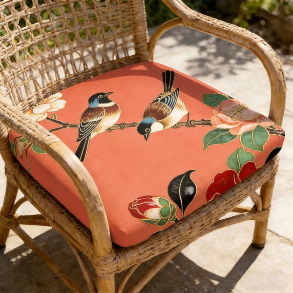 product-open-77da97872cc5417c8bd2f6135b61743f-goods 1pc New Chinese-Style Meticulous Flower-And-Bird Paintings Pattern Leisure Seat Cushions, Indoor And Outdoor Seat Cushions, Back Cushions, Size 19.7 X 17.7 X 1.57 Inches, Suitable for Garden Chairs