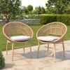 [Outdoor Wicker Papasan] Set of 2 Cyril Outdoor Wicker Papasan Chair With Teak Legs & Dark Gray Faux Rattan Frame - -Weather Suitable for,, Poolside Furniture - Cushioned Seating, Low-Maintenance Wipeable for /Outdoor Use