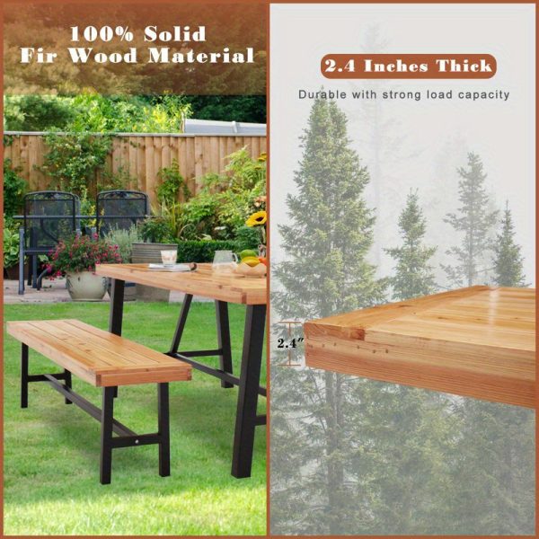 product-open-78810eb8ab7842499b59220c241451be-goods 63" Wooden Picnic Bench(Set of 2), Outdoor Benches with Powder-Coated Metal Frame, Garden Benches for Patio, Garden, Porch & Deck, Wood Color
