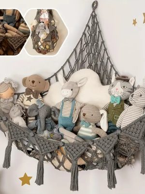 Four-Color Illuminated Animal Plush Storage Net, Comes with Three Hooks for Easy And Simple Installation, Sturdy And Durable, with Heart-Shaped Tassels for Multi-Purpose Storage. Suitable for Living Rooms, Bedrooms, And Bathrooms, And Also Makes