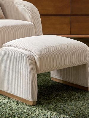 Modern Corduroy Ottoman with Solid Wood Legs, Foot Stools Ottoman with Versatile Footrest, Extra Seat And Decorative Accent