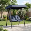 product-open-7947122717e74d63a9650fb7cb42f83f-goods Outdoor 2-Person Porch Swing, Cushioned Loveseat Swing with Stand, Adjustable Canopy and Heavy-Duty Metal Frame for Porch, Backyard, Garden