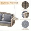 product-open-7976b82e04654855916876e5052a1215-goods Gray 3-Person Wicker Porch Swing Featuring a 1.5-Foot Cup Holder, a 55-Inch Patio Hanging Swing Bench Complete with Cushions, And a Weight Capacity of 800 Pounds