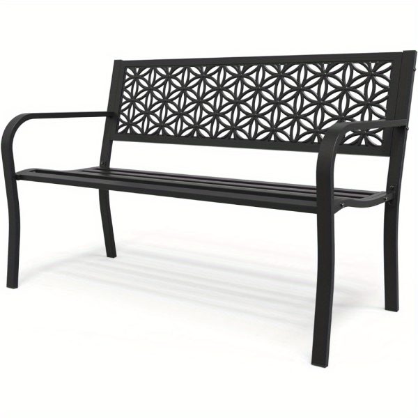 product-open-7978cbf1bca142989dd680154a0ef637-goods 50" Outdoor Bench Metal with Floral Back, Garden Bench Front Porch Bench for Yard Patio Entryway Park Outside, 800lb Capacity