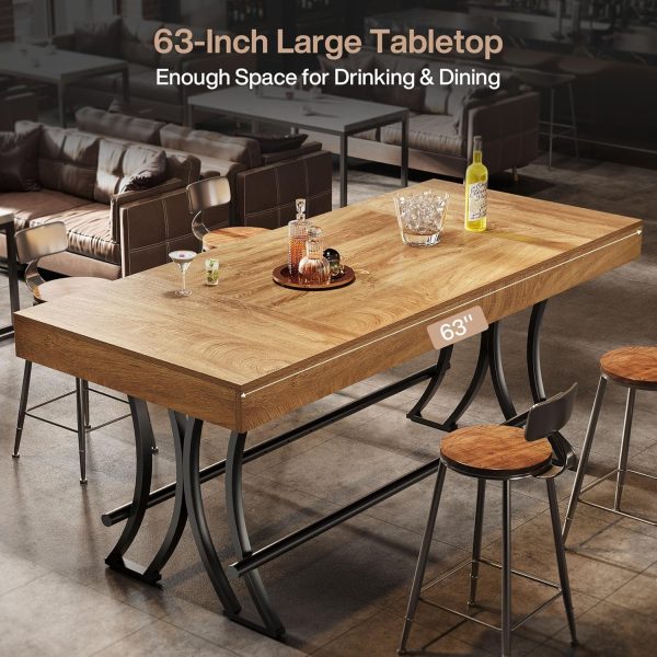 product-open-79ff16a8575749b29b44b63b1fcbf1cb-goods 63" Counter Height Dining Table with Metal Footrest, Rectangular Tall Kitchen Bar Pub Table, Industrial Home Bar Unit for Entertaining, Freestanding, Brown