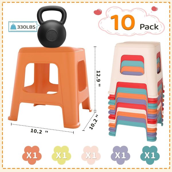 product-open-7a1ba9ba2d38434bb759e0a0657c3675-goods 5/10 Pack Stackable Classroom Stools, 18.8" Height Colorful Nesting Plastic Stool, Portable Backless Chairs Flexible Seating for Classroom, School, Office, Home