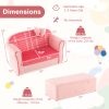 product-open-7a30e2a980244e2788fa514b1e2a8749-goods COSTWAY Double Sofa with Ottoman, Upholstered Couch Featuring Curved Armrests, Adorable Bow, Sturdy Wooden Frame, Soft Velvet Loveseat Chair for Kids -5