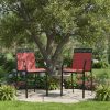 product-open-7a44d6edead143f28c99e3929db7b86e-goods Set of 2 Heavy-Duty Metal Bar Stools with High Back, Armrests & Footrest - Counter Height Patio Chairs with Sturdy Metal Frame, Red Cushioned Seats