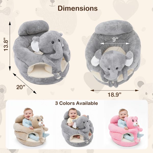 product-open-7ad4d92966f64dd0a789004bbcfd353d-goods Plush Elephant Baby Support Seat - Ultra-Soft Cushioned Infant Lounger with Grey & White Elephant Design, Tummy Time Bed for & Toddlers, Non-Toxic Soft Fabric, Ideal Gift for Christmas, Birthdays, (No Assembly Required
