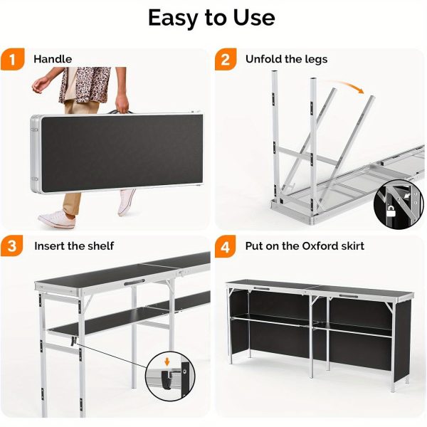 Bonnlo 78 Inch Mobile Bar Table with 2 Tier Shelves Portable Bar Table with Black Skirt for Outdoor Events Party Camping Picnic Mobile Bartending Station Black/ White/ Natural Garden Patio Dining Tables