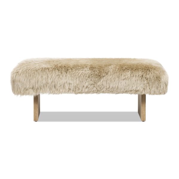 product-open-7b340ba7825f4fe5989590115edcec70-goods Leda 49' Retro Natural Blonde Sheepskin Fur Bench - Genuine Fur Rectangular Accent Suitable for, Entryway,, Minimalist Scandinavian & Decor, Furniture