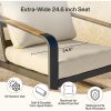 Outdoor Patio Lounge Chair with Beige Cushions, Black Aluminum Frame, Wood Armrests, Modern Style, Ideal Fathers Day Gift