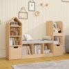 product-open-7bfd83e091634c96a0b9fbaa37d9c38a-goods Nordic Style Bookcase with Reading Nook | Space-Saving Storage Cabinet with 7 Cubbies, 2 Movable Drawers & Seat Cushion, Multifunctional Organizer for Living Room, Bedroom, Office, Wood Color, Hardwood Material, VABCHES Brand