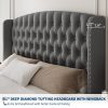 product-open-7d39b50859354207b73e730f1fa862ff-goods Modern Queen Platform Bed Frame with Wingback Headboard - Cream Beige Suede Upholstery, Deep Button Tufted, Sturdy Slats & Noise-Free Base, No Box Spring Required, Easy Assembly Suitable for Luxury Bedroom Furniture