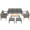 product-open-7dd66d9fc1024f0fa5ca97668f746e17-goods Modern 4/5/7pcs Metal Patio Furniture Set, Outdoor Conversation & Pub Table Set with Coffee Table for Porch, Balcony and Sunroom, Gray