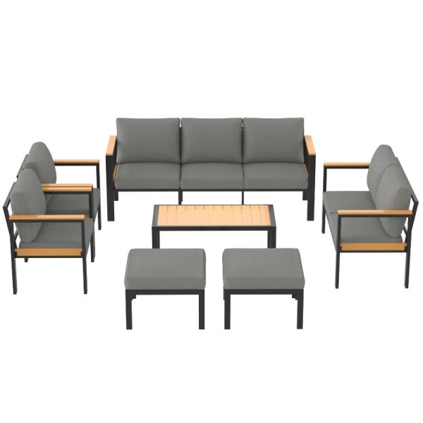 product-open-7dd66d9fc1024f0fa5ca97668f746e17-goods Modern 4/5/7pcs Metal Patio Furniture Set, Outdoor Conversation & Pub Table Set with Coffee Table for Porch, Balcony and Sunroom, Gray