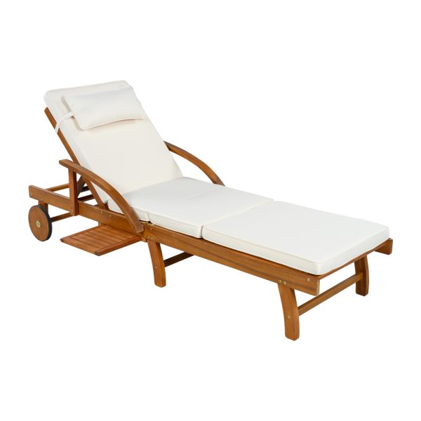 product-open-7de5ce88397247c58f8a993f1c9d94ce-goods U_Style 2-Pack 77.5' Outdoor Lounge Chairs, Acacia Wood Frame, Cushioned, Adjustable Backrest And Leg Rest, Headrest And Retractable Side Tray, Perfect for Patio, Pool, Garden, Beach