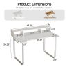 product-open-7e51c63651ce4184aea9a3786ad61adf-goods 43' Computer Desk with Storage Shelf, Modern Writing Desk with Ergonomic Notch, Stable Steel Frame Workstation for Home Office, Study, Gaming, Quick Assembly, Supports 165 LBS