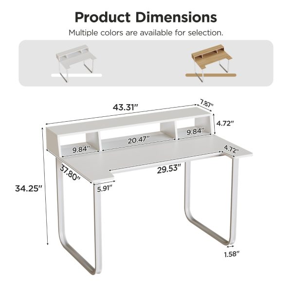 product-open-7e51c63651ce4184aea9a3786ad61adf-goods 43' Computer Desk with Storage Shelf, Modern Writing Desk with Ergonomic Notch, Stable Steel Frame Workstation for Home Office, Study, Gaming, Quick Assembly, Supports 165 LBS