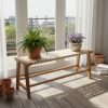 product-open-7ee0be4052ff43b1b4a21bb44dbea739-goods 47-Inch Teak Outdoor Bench, Backless Wooden Dining Seat with Woven Fabric, Sturdy Wood Legs, Suitable for Indoor/Outdoor Use in Porch, Backyard, Deck, Or Entryway