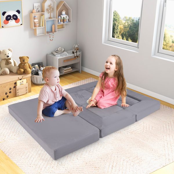 product-open-7ff378b1707b4906882ee38fc4666e47-goods COSTWAY Modular Play Sofa, Transformable Foam Sofa Set with Suede Fabric Cover, High-Density Foam, Modular Sofa, Furniture for Playroom