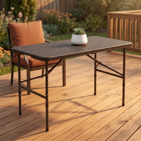 product-open-7ffcc1fac99f4cddb3559849bffccf9c-goods 4ft Adjustable Height Patio Table, Outdoor Foldable Plastic Picnic Table, All-Weather Design