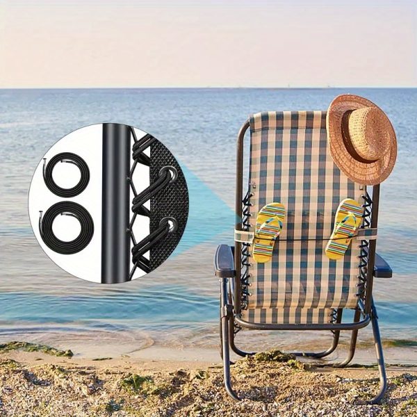 4pcs Zero Gravity Chair Repair Kit with Replacement Ropes - Elastic Straps And Metal Rings, Black Fabric, Compatible with Lounge Chairs/Recliners