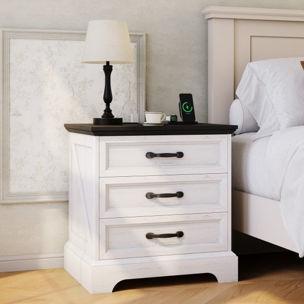 product-open-80384ba26bab4c3aab3f578a20ddeda6-goods Large 24-inch Modern Farmhouse Nightstand with 3 Drawers - Rustic Bedside Table Suitable for Bedroom & Living Room, Space-Saving End Table with Ample Storage,, Assembly, Multicolor for Small Spaces (Assembly)