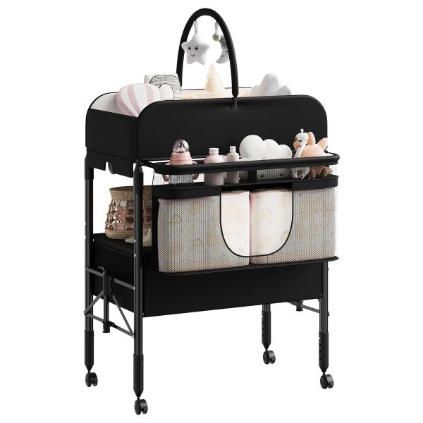 Height-Adjustable Baby Changing Station on Wheels - Compact Design, Two Storage Drawers, Quality - Portable And Space-Efficient Nursery Organizer for Infants And Newborns