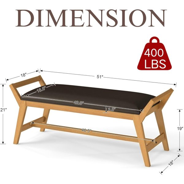product-open-80d118d36a8e4e10b12681826305846d-goods 1pc 51Inch End of Bed Bench | Solid Wood Frame, Fabric Upholstered Ottoman Bench for Entryway, Bedroom, Hallway, Living Room, Modern Style