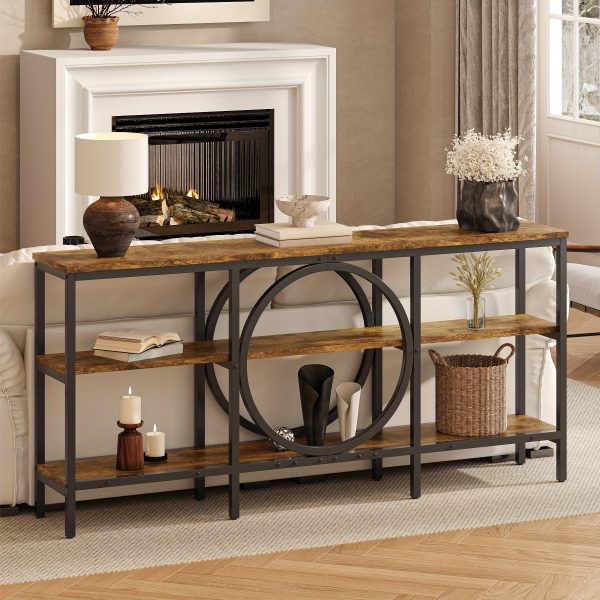 product-open-812355cd566046d18059a6d0319e35f3-goods Industrial Farmhouse Console Table - Extra Long 66.9 Inch Narrow Sofa Table with 3-Tier Reclaimed Wood Shelves & Sturdy Metal Frame, Space-Saving Storage Cabinet for Entryway, Hallway, Living Room - Easy Assembly, 50lb/Shelf Capacity, Entryway Organizer | Industrial Chic | Elevated Metal Legs