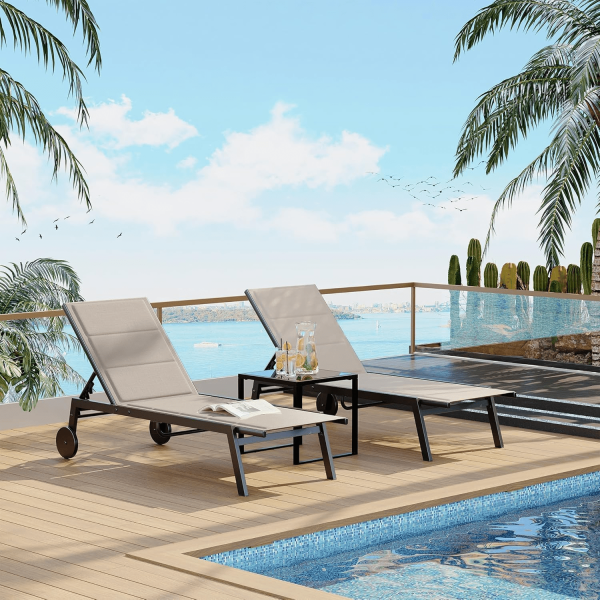 XH103 Recliner Collection Featuring 2 Cozy Chairs And 1 Robust Table, Made from Long-Lasting Textilene Fabric And Iron Tubing for Outdoor Leisure