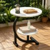 [Outdoor Patio Table] 2-Tier Outdoor Patio Side Table, C-Shaped Weather Resistant Faux Marble End Table with Sturdy Metal Frame, Perfect for Garden, Backyard, Balcony, Poolside, Small Spaces, Indoor & Outdoor Use