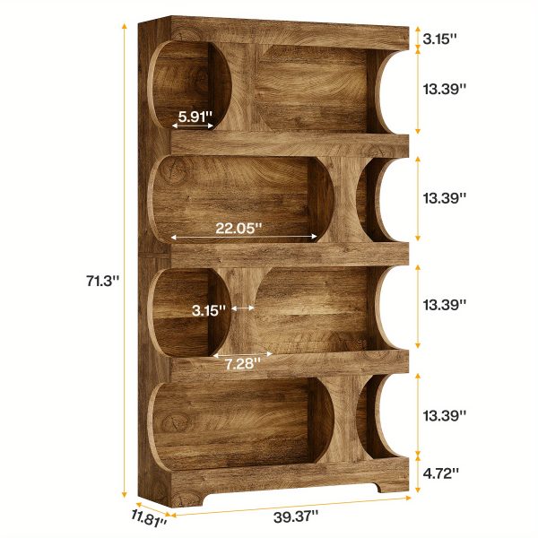 product-open-8224fcfbef804f259f131be4a839a927-goods 71-inch Tall 4-Tier Solid Hardwood Bookcase with Storage Shelves - Modern Freestanding Bookshelf, Natural Wood & / Painted Shelves, Sturdy Floor-Standing Design for Living Room, Bedroom, Home Office - Easy Assembly Required