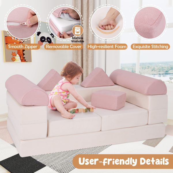 product-open-8265bdf430ce4b5698910c7dd57db97b-goods COSTWAY Modular Play Sofa, Transformable Foam Sofa Set with Suede Fabric Cover, High-Density Foam, Modular Sofa, Furniture for Playroom