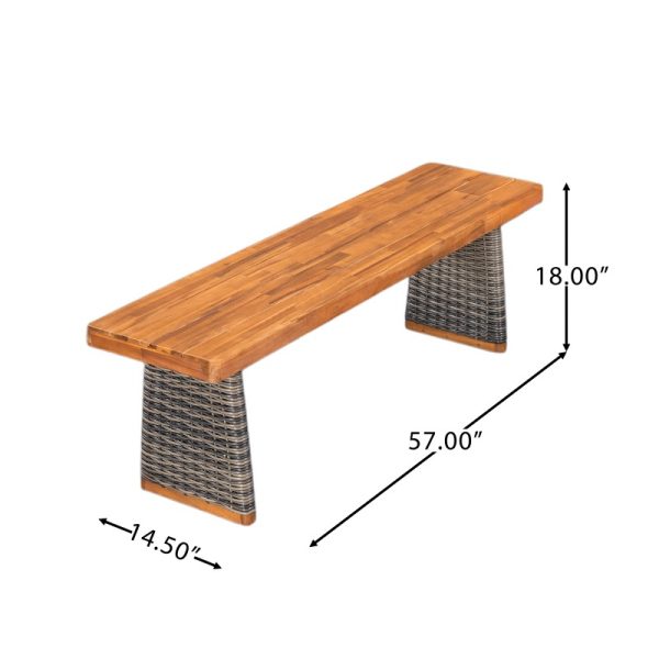 product-open-82a09641178b43f8a0a13d034490e1d0-goods Outdoor 1pc Acacia Wood Bench, Teak Finish+ Grey Wicker