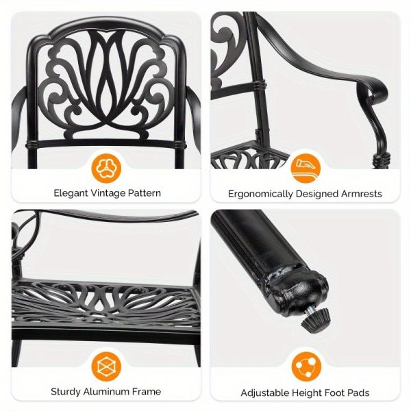 [2pcs Set] Antique Bronze Black Cast Aluminum Rustproof Outdoor Lounge Chair Classical Patio Park Single Chair Set Lightweight and Durable Iron Furniture Set