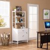 product-open-82ea592bc9914c69871215de04169b36-goods LustreC 2 Drawer Vertical File Cabinet with Lock & Bookshelf, Letter Size Large Modern Filing Cabinet Printer Stand with Open Storage Shelves for Home Office, White