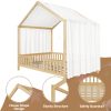 product-open-82fc6573005445f5adced80e8d19272f-goods Full Bed Frame for Kids, House Shape Bed Frame with High Railings, Wood Kids Bed with Roof, Kid Full Bed, Natural