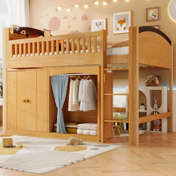 product-open-831397c1477d40bdafe375f13b3da32b-goods Twin Size Loft Bed with Storage Cabinet, Wardrobe And LED, Wood Color And Espresso