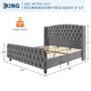 product-open-83165b890cf547ea976c7691380d103e-goods Modern Queen Platform Bed Frame with Wingback Headboard - Cream Beige Suede Upholstery, Deep Button Tufted, Sturdy Slats & Noise-Free Base, No Box Spring Required, Easy Assembly Suitable for Luxury Bedroom Furniture