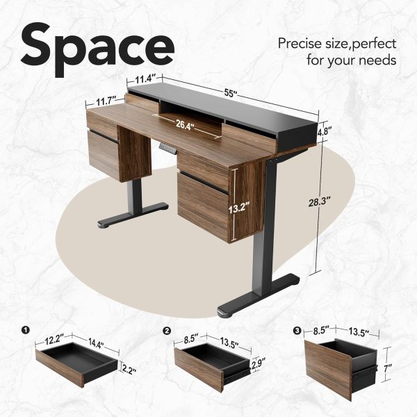 product-open-833fbb8c8fb14c07afc9607a7b8041b2-goods Standing Desk with 6 Drawers, 55 Inch Electric Height Adjustable Stand Up Desk with Storage, Computer Home Office Workstation with Monitor Stand, Electric Height Adjustable Desk