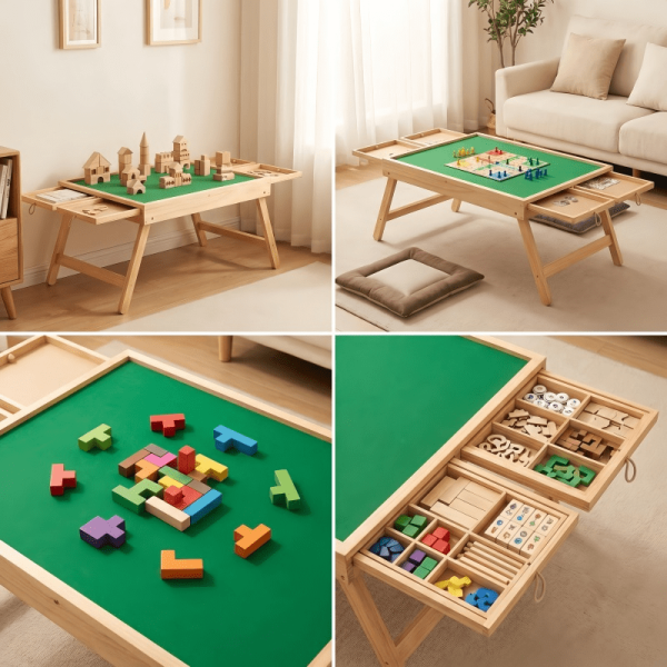 This Foldable Block Game Table Features Multiple Smoothly Sliding Drawers That Are Unlikely to Slip Or Fall Out. with Ample Surrounding Storage, It Can Be Placed Anywhere, Including The Living Room, Bedroom, Or on a Rug